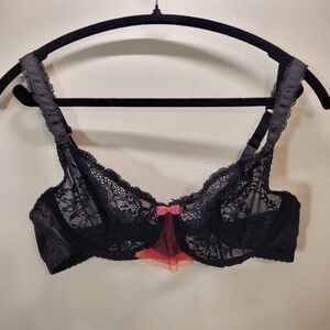 Aubade Black Lace Pink Froufrou Size 38c